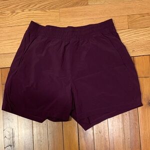 Wine Color Elastic-Waist Athletic Shorts